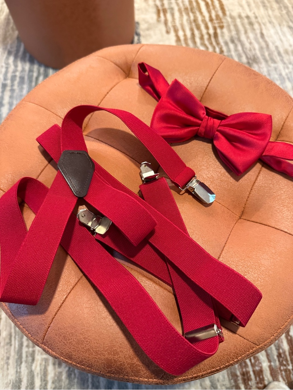 Satin Red Bow Tie and Suspenders Set